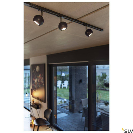 LIGHT EYE, spot do szyny wysokonapięciowej 1-fazowej, QPAR51, kolor czarny/chrom, maks. 50W, z adapterem 1-fazowym czarnym (144010) - SLV
