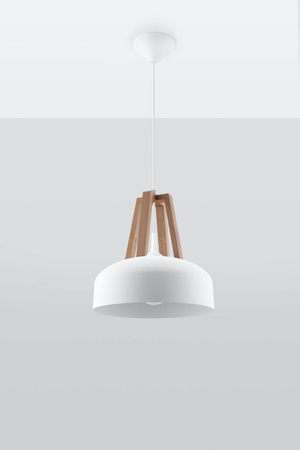 Lampa wisząca CASCO biała/naturalne drewno (SL.0388) - Sollux