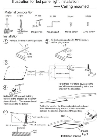 Mistic Lighting zestaw montażowy Mounting Kit 1 do panelu LED 60x60 do montażu natynkowego bezramkowego MSTC-05411910