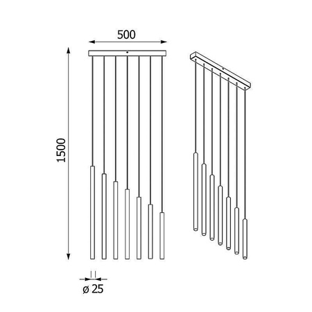 NER PANEL ZPD7 wisząca max. 7x2,5W, G9, 230V, przewód czarny, kolor miedzi (gładki mat) (T169/ZPD7/961) - Cleoni