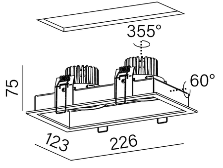 Oprawa wpuszczana SQUARES next 50x2 LED M930 36° Phase-Control kol. BIAŁY (37980-M930-F1-PH-13) - Aqform