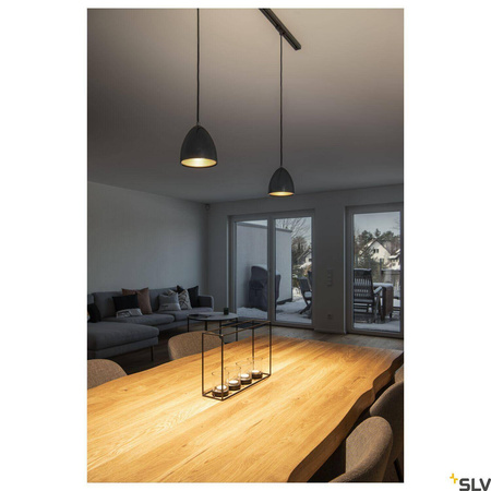 PARA CONE 14, lampa wisząca, LED GU10 51 mm, okrągła, kolor czarny/złoty, Ø/W 13,3/14, z adapterem 1-fazowym czarnym (143990) - SLV