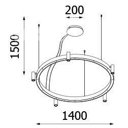 PEDRO 1400 wisząca LED 3000K, 230V + SLM PremiumColor, L09, 5x1190lm/38D/930, 230V, srebrny aluminiowy (mat struktura) RAL 9006 (DM103/RA/T214/L09/PC/38D/930/101/3000K) - Cleoni
