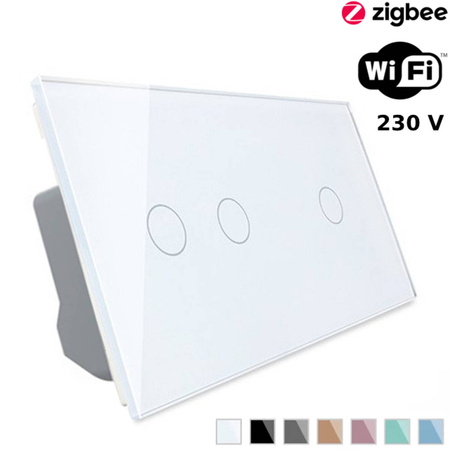Włącznik dotykowy podwójny + pojedynczy ZIGBEE i Podwójny panel szklany w kolorze białym (VL-C7012Z-61) LIVOLO