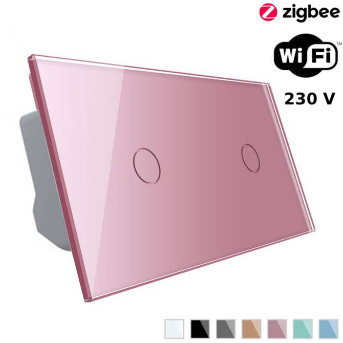 Włącznik dotykowy pojedynczy ZIGBEE + podwójny panel szklany w kolorze Różowym 1 + 1 (VL-C7011Z-67) LIVOLO